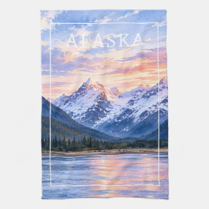 Artistic Travel Lovers Alaska Sunset Modern Nature Tea Towel