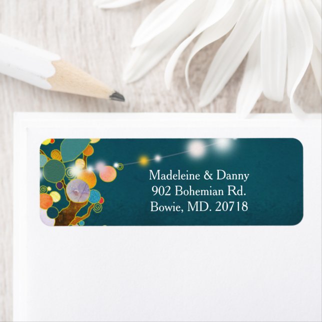 Artistic trees Teal Wedding Return Address Label (Insitu)