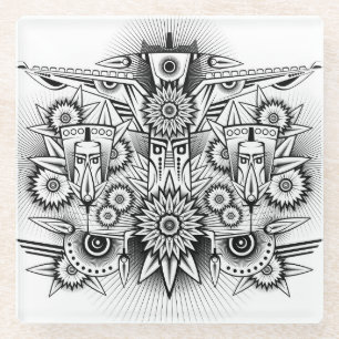 Artistic Tribal Design Glass Coaster