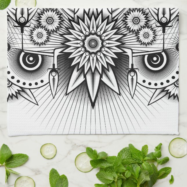 Artistic Tribal Design Tea Towel (Folded)