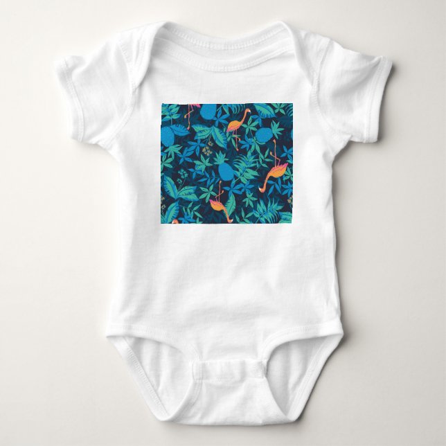 Artistic Tropical: Flamingo Pineapple Pattern. Baby Bodysuit (Front)