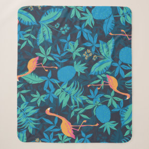 Artistic Tropical: Flamingo Pineapple Pattern. Sherpa Blanket