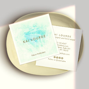 Artistic Turquoise Watercolor Plants Leaves Squar Square Business Card