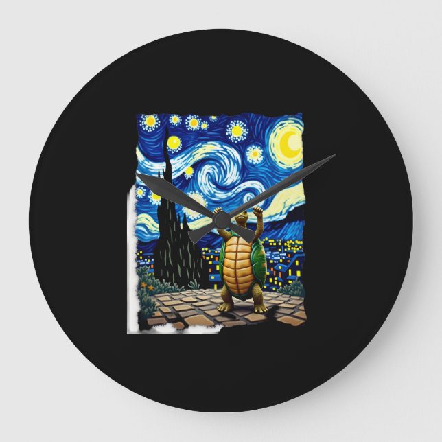 Artistic Turtle Shirt  Starry Night Turtle (1) Large Clock (Front)