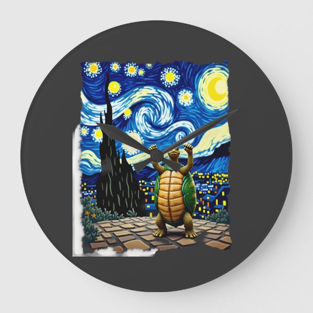 Artistic Turtle Shirt  Starry Night Turtle (1) Large Clock (Front)