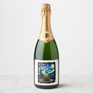 Artistic Turtle Shirt Starry Night Turtle (2) Sparkling Wine Label