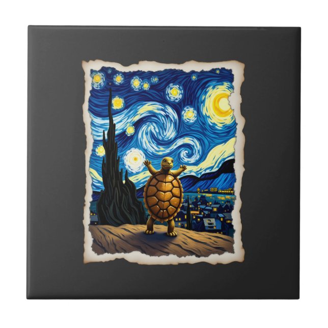 Artistic Turtle Shirt  Starry Night Turtle (3) Ceramic Tile (Front)