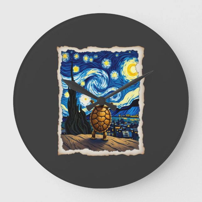 Artistic Turtle Shirt  Starry Night Turtle (3) Large Clock (Front)