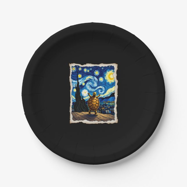 Artistic Turtle Shirt  Starry Night Turtle (3) Paper Plate (Front)