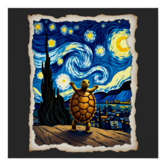 Artistic Turtle Shirt  Starry Night Turtle (3) Poster
