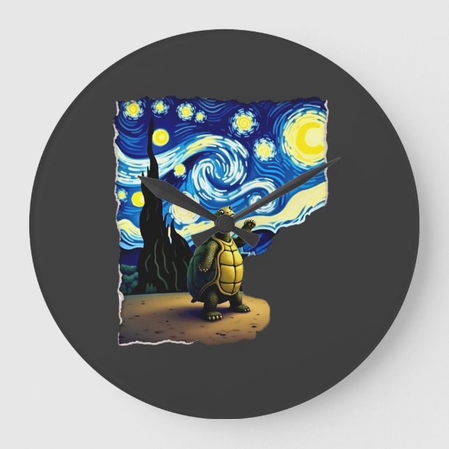 Artistic Turtle Shirt  Starry Night Turtle (4) Large Clock (Front)