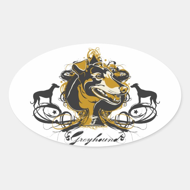 Artistic Urban Greyhound Dog Breed Design Oval Sticker (Front)