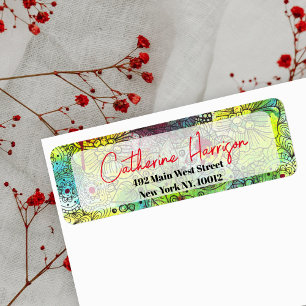 Artistic Vibrant Watercolor and Ink Return Address Return Address Label