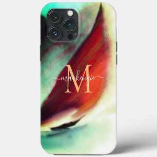 Artistic Vintage Boat Watercolor Monogrammed iPhone 13 Pro Max Case