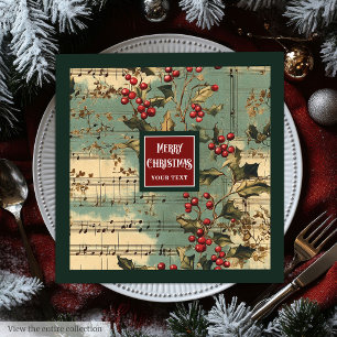 Artistic vintage Christmas music carols berries Napkin