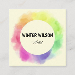 Artistic watercolor alcohol ink rainbow  square business card