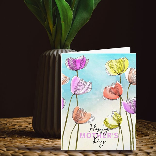Artistic Watercolor and Ink Tulips Mother's Day Card (Creator Uploaded)