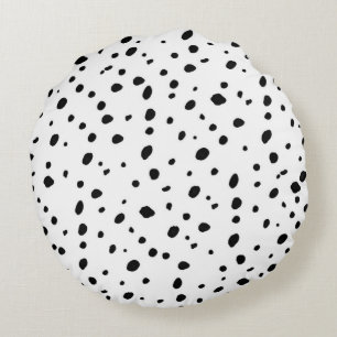 Artistic watercolor black white polka dots pattern round cushion