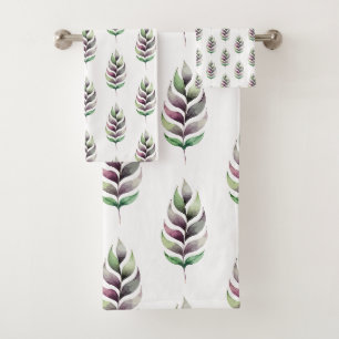 Artistic Watercolor Botanical Bath Towel Set