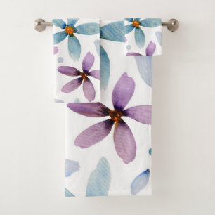 Artistic Watercolor Botanical Bath Towel Set