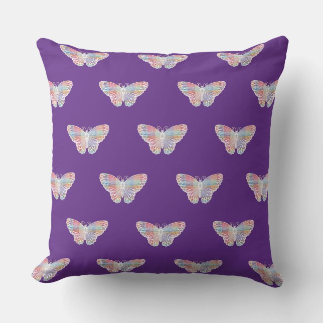 Artistic Watercolor Butterflies | Royal Purple  Cushion (Front)