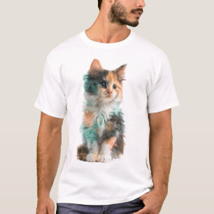 Artistic Watercolor Calico Kitten Portrait Men T-Shirt