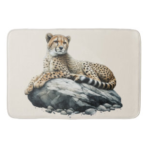 Artistic Watercolor Cheetah Bath Mat