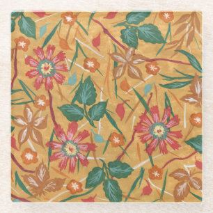 Artistic Watercolor Flowers: Colourful Background. Glass Coaster