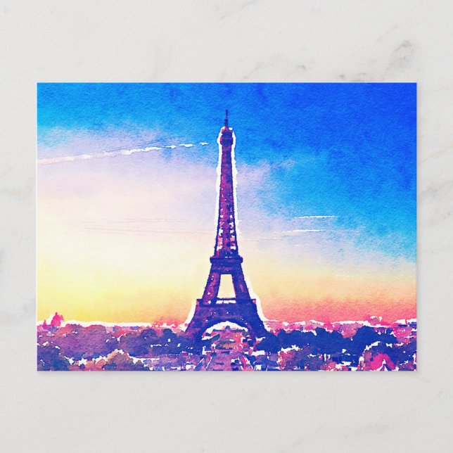 Artistic Watercolor France Paris Eiffel Tower Postcard (Front)