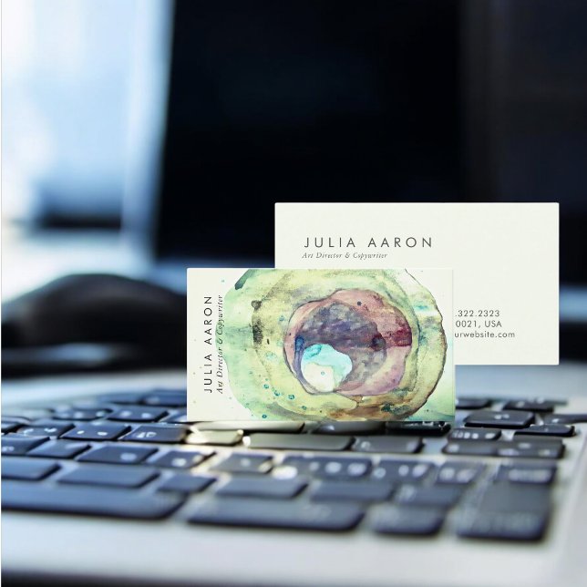 Artistic Watercolor Gemstone Greenery Beige Business Card (Creator Uploaded)