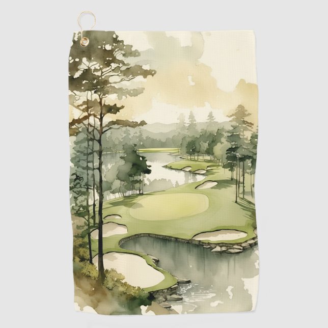 Artistic watercolor golf course towel (Front)