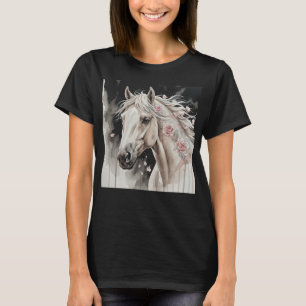 Artistic Watercolor Horse Portrait with Roses T-Shirt