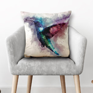 Artistic Watercolor Hummingbird Cushion