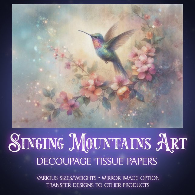 Artistic Watercolor Hummingbird Flowers Decoupage Tissue Paper (Creator Uploaded)