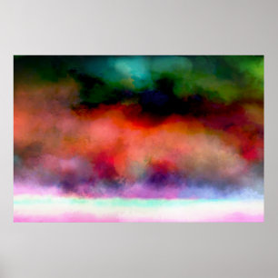 Artistic Watercolor Landscape Clouds and Sea Poster