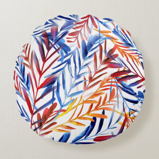 Artistic Watercolor Leaf Design Round Cushion (Front)