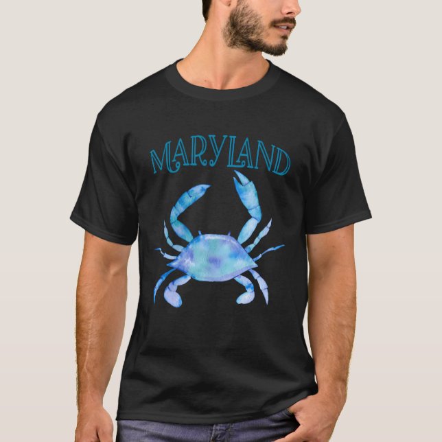 Artistic Watercolor Maryland Blue Crab T-Shirt (Front)