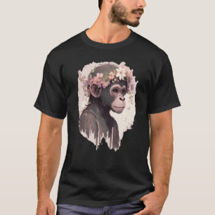 Artistic Watercolor Monkey Flower Crown Floral Ani T-Shirt