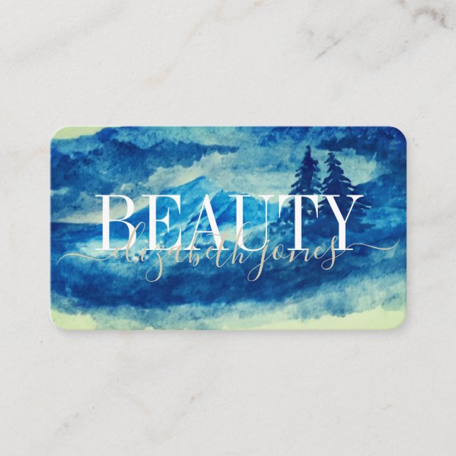 Artistic Watercolor Mountains Landscape Beauty Business Card (Front)
