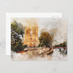 Artistic Watercolor of Notre-Dame Cathedral Paris Postcard