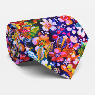 Artistic Watercolor orange and red flowers Tie