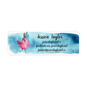 Artistic Watercolor Pink Birdie Customisable Return Address Label
