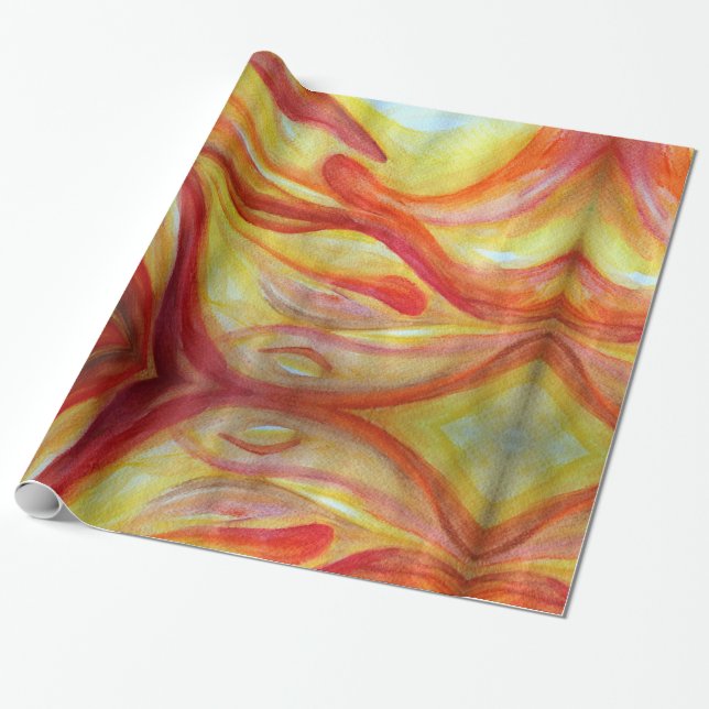 Artistic Watercolor red Yellow  Wrapping Paper (Unrolled)