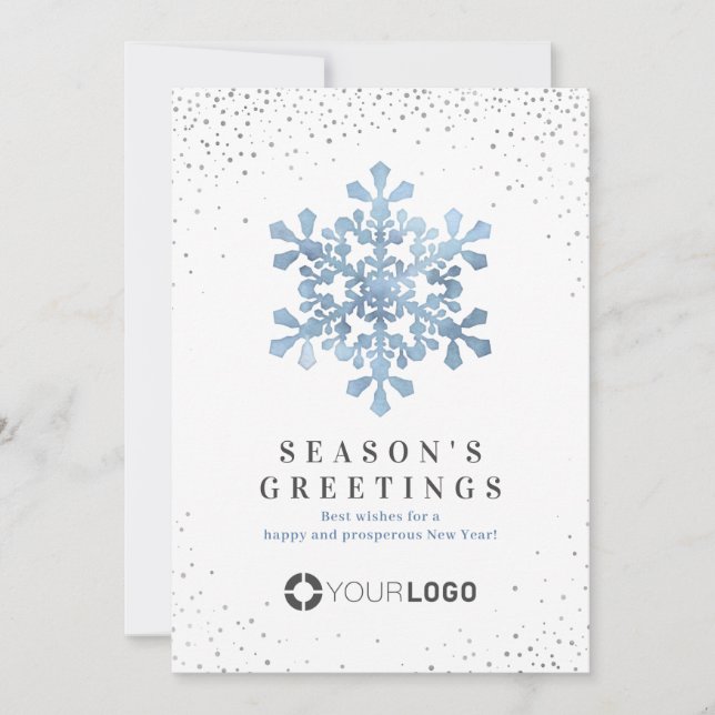 Artistic Watercolor Snowflake Blue Christmas cards (Front)