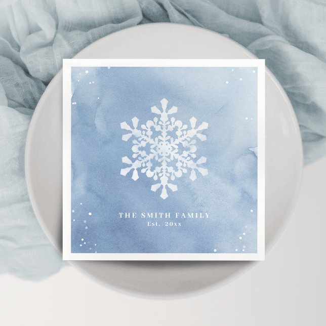 Artistic Watercolor Snowflake Blue Christmas Napkin (Artistic Watercolor Snowflake Blue Christmas Napkins)