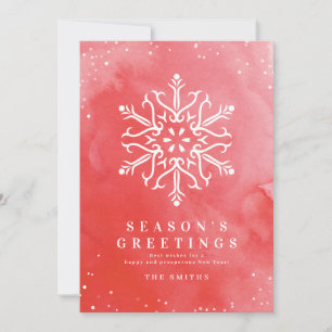Artistic Watercolor Snowflake Red Christmas cards