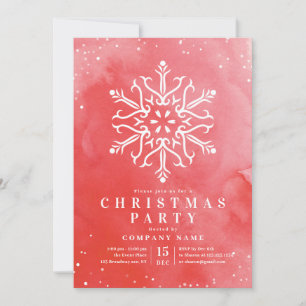 Artistic Watercolor Snowflake Red Christmas Party Invitation