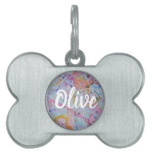 Artistic Watercolor Splatter Bone Pet Tag