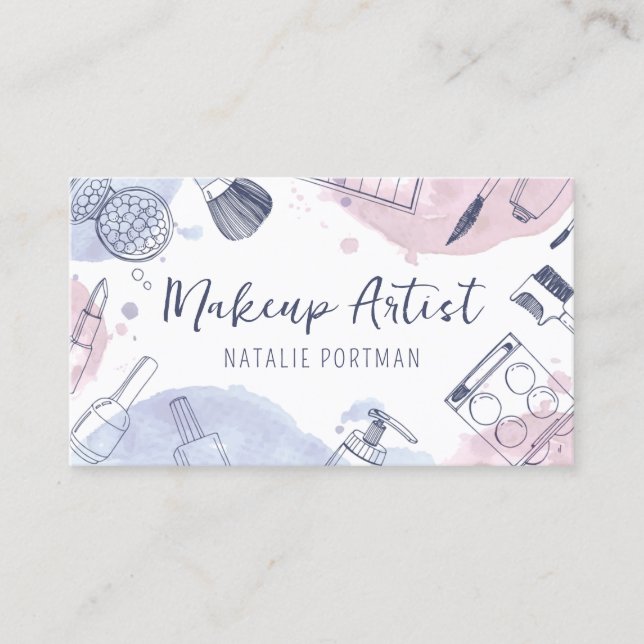 Artistic Watercolor Style Makeup Artist Business Card (Front)