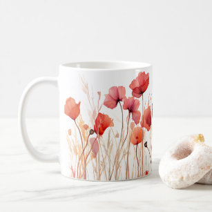 Artistic Watercolor-Styled Poppies Pressed Dried  Coffee Mug